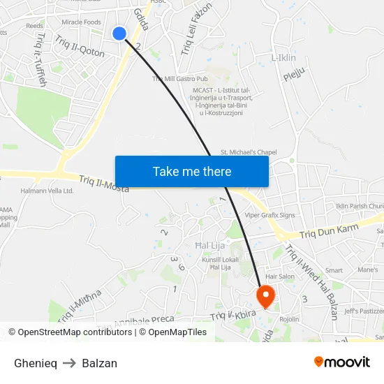 Ghenieq to Balzan map