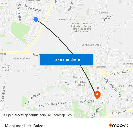 Missjunarji to Balzan map