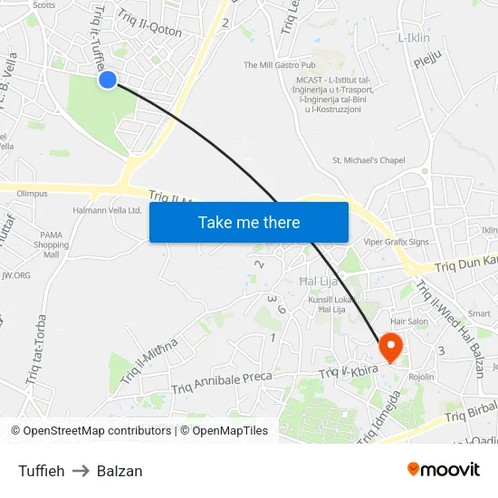 Tuffieh to Balzan map