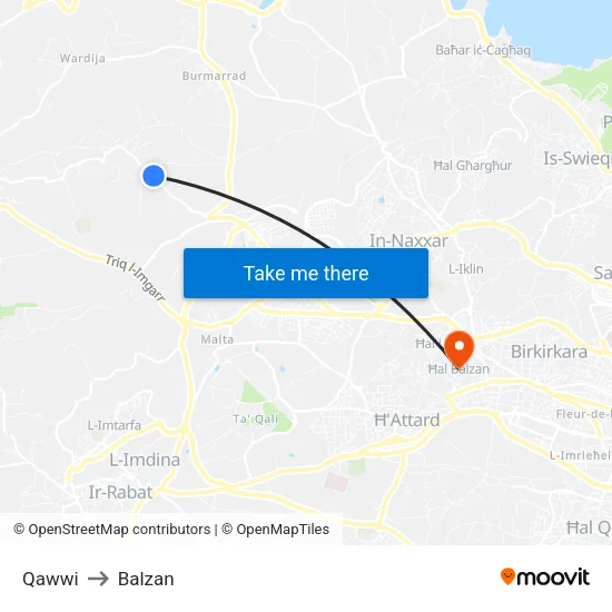 Qawwi to Balzan map