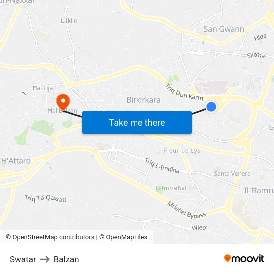 Swatar to Balzan map