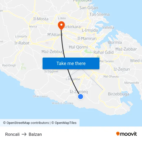 Roncali to Balzan map