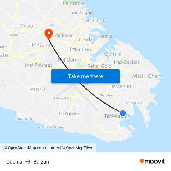 Cachia to Balzan map