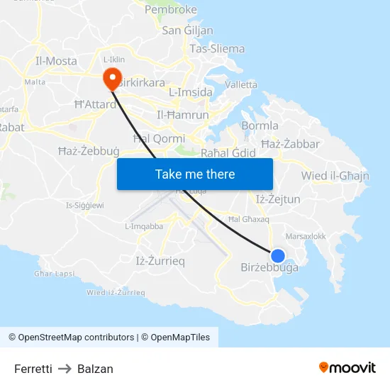 Ferretti to Balzan map