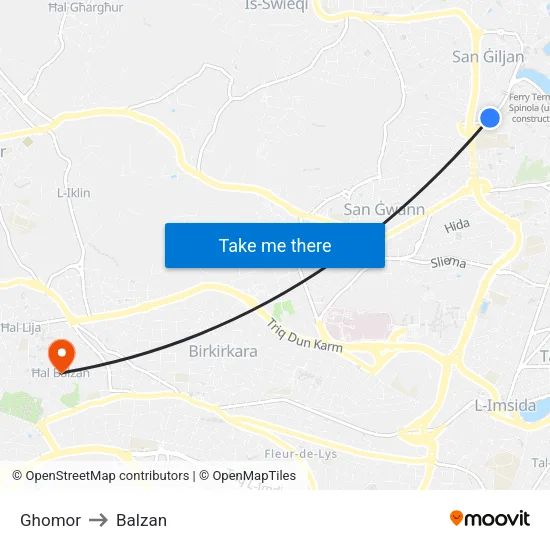 Ghomor to Balzan map