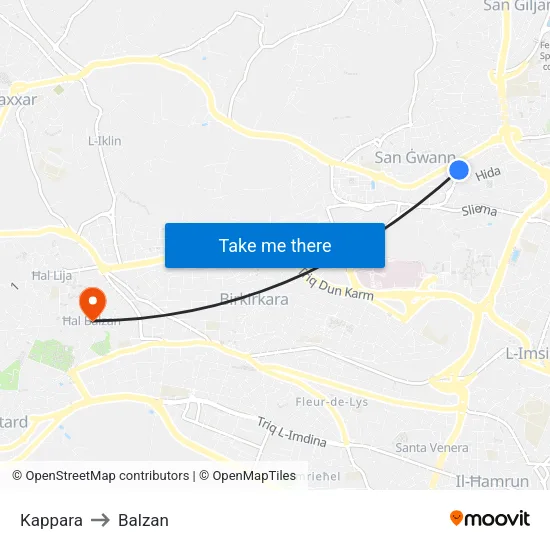 Kappara to Balzan map