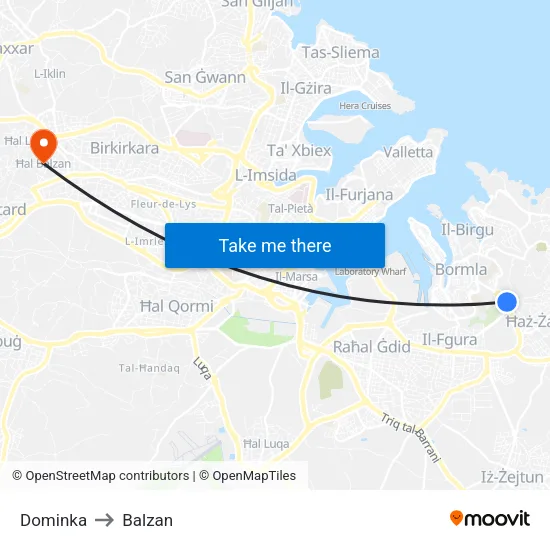 Dominka to Balzan map