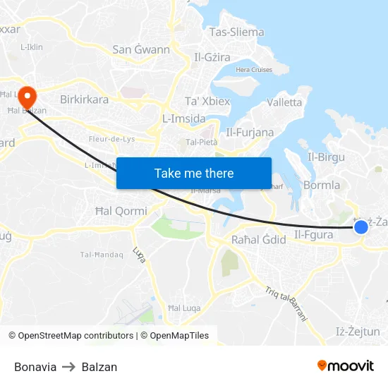 Bonavia to Balzan map
