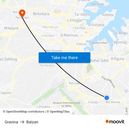 Gravina to Balzan map