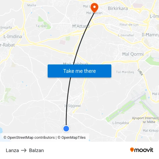 Lanza to Balzan map