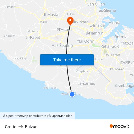 Grotto to Balzan map