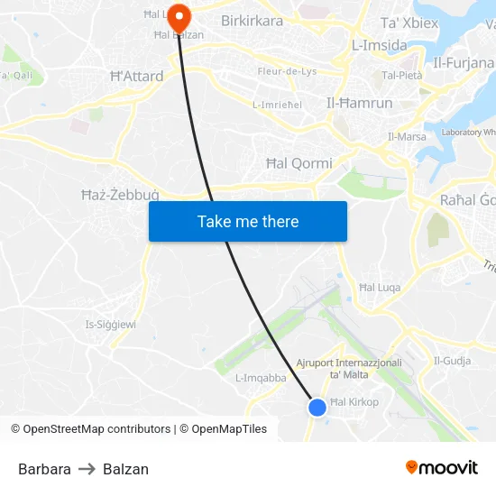 Barbara to Balzan map