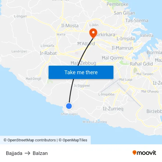 Bajjada to Balzan map