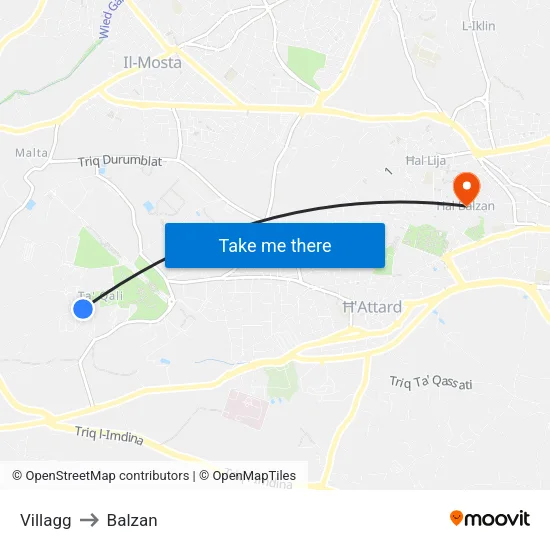 Villagg to Balzan map