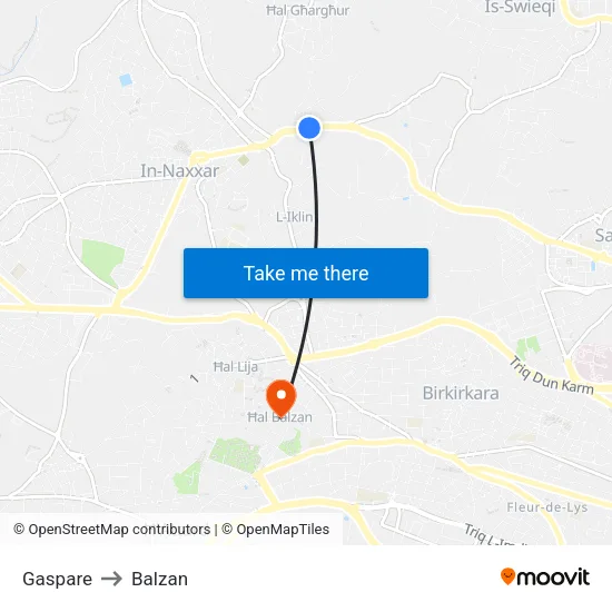 Gaspare to Balzan map