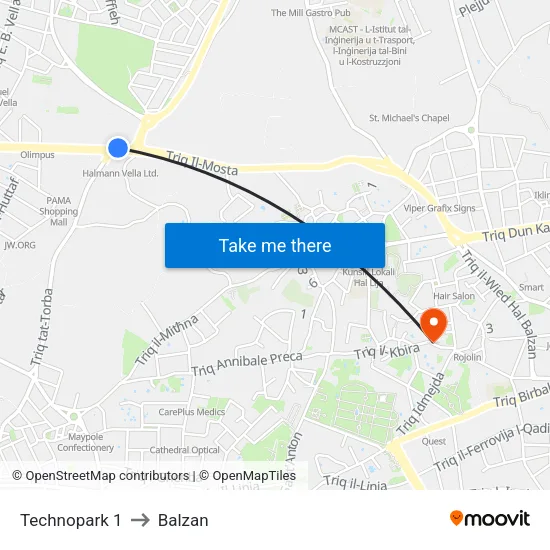 Technopark 1 to Balzan map