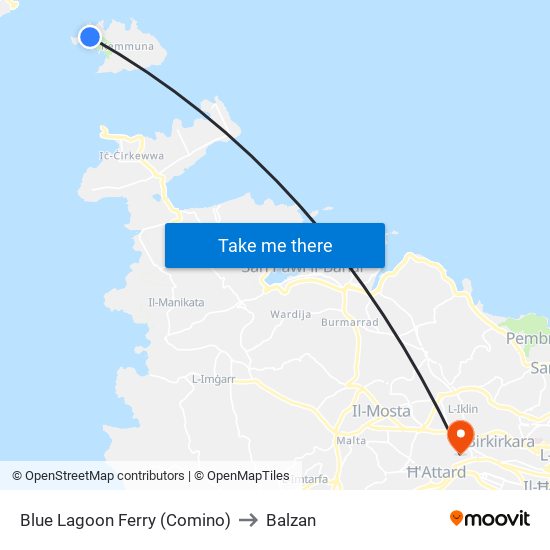Blue Lagoon Ferry (Comino) to Balzan map