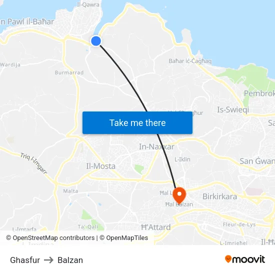 Ghasfur to Balzan map