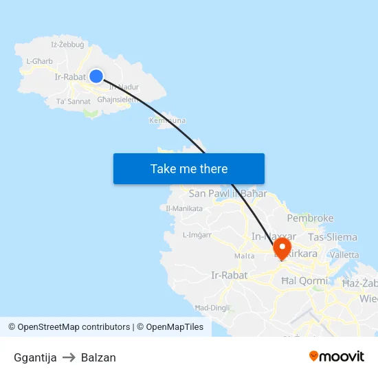 Ggantija to Balzan map