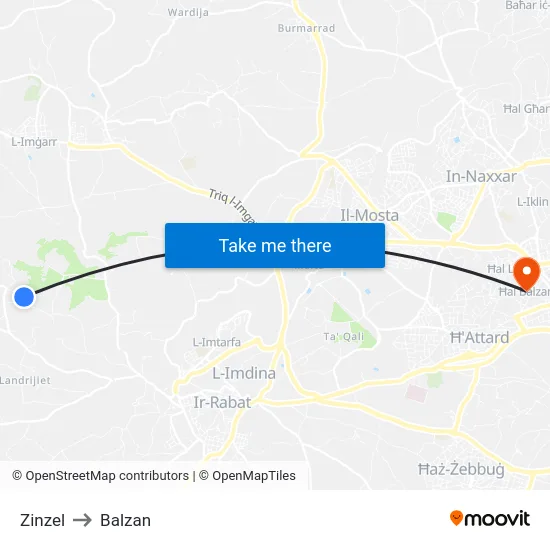 Zinzel to Balzan map