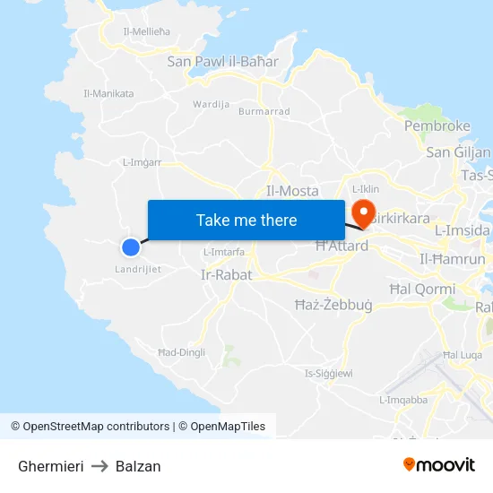 Ghermieri to Balzan map