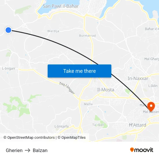 Gherien to Balzan map