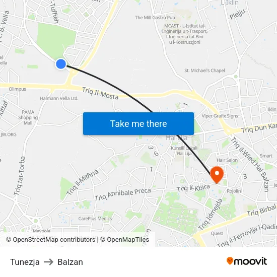 Tunezja to Balzan map