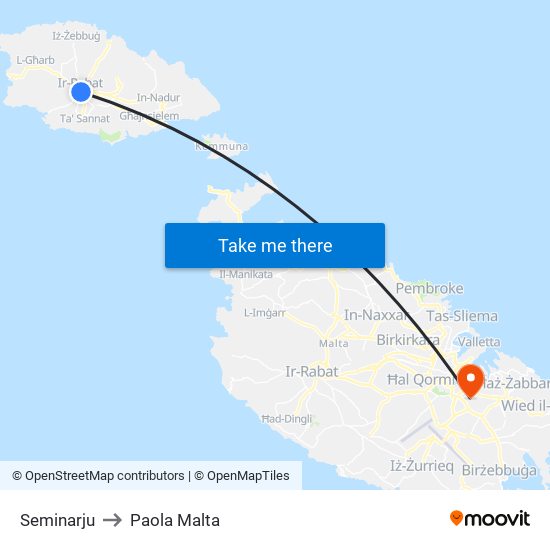 Seminarju to Paola Malta map