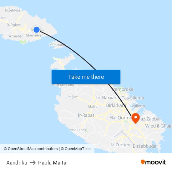 Xandriku to Paola Malta map