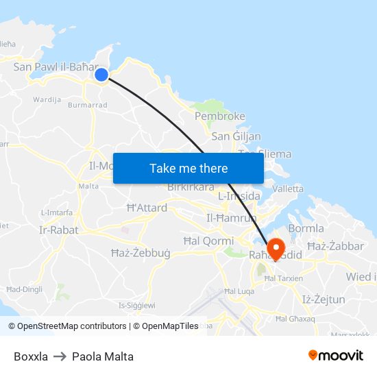 Boxxla to Paola Malta map