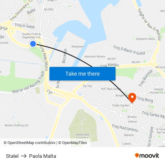 Stalel to Paola Malta map