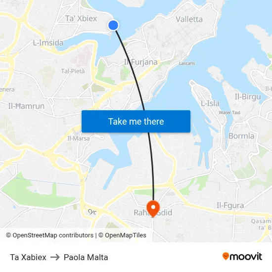 Ta Xabiex to Paola Malta map