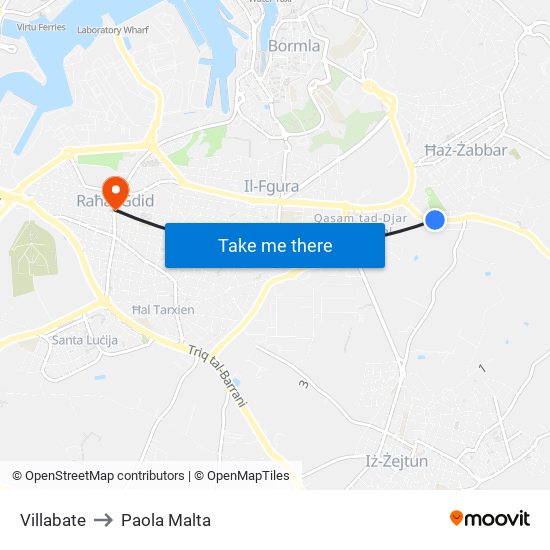 Villabate to Paola Malta map