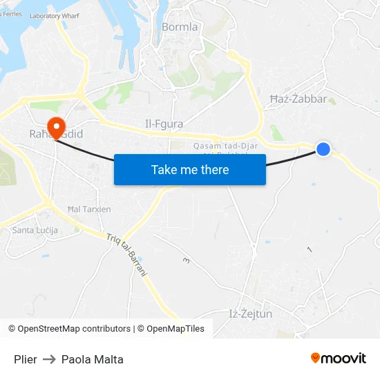Plier to Paola Malta map