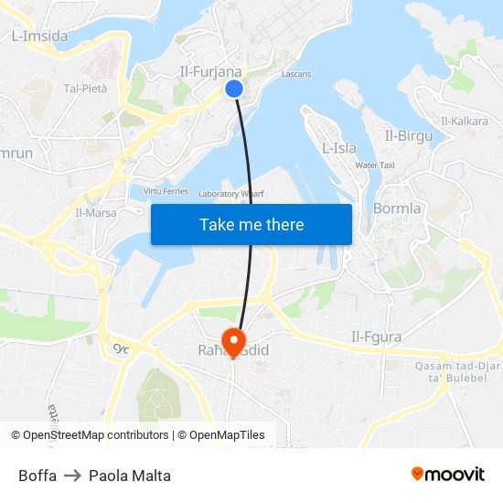 Boffa to Paola Malta map