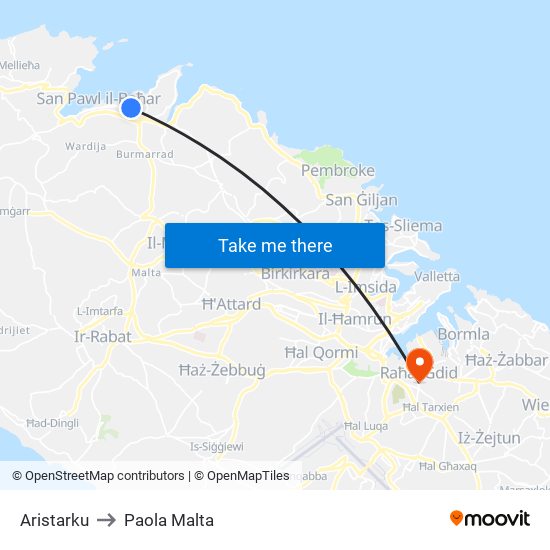 Aristarku to Paola Malta map