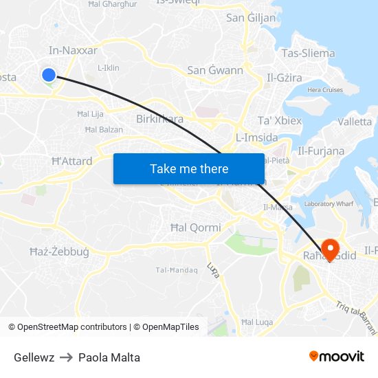 Gellewz to Paola Malta map