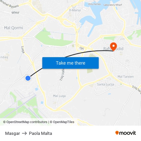 Masgar to Paola Malta map