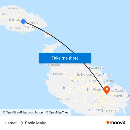 Hamet to Paola Malta map