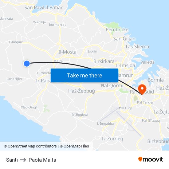 Santi to Paola Malta map