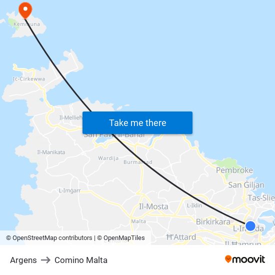 Argens to Comino Malta map