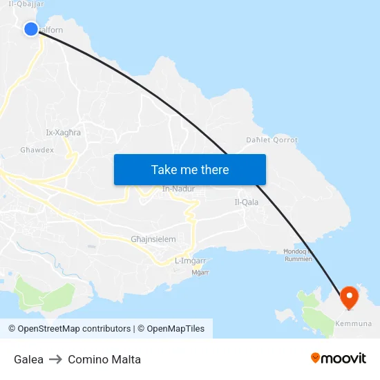 Galea to Comino Malta map