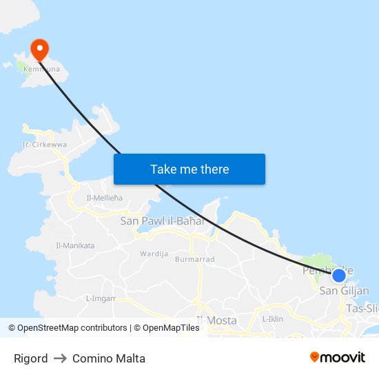 Rigord to Comino Malta map