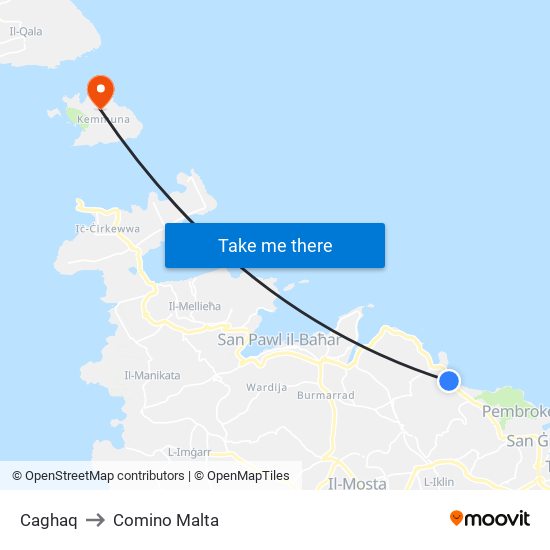 Caghaq to Comino Malta map