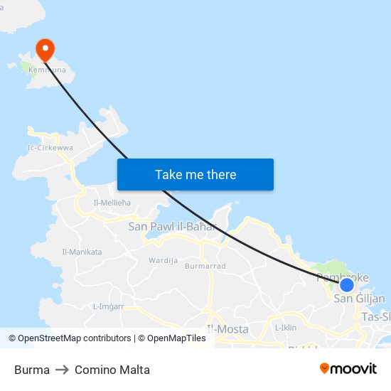 Burma to Comino Malta map