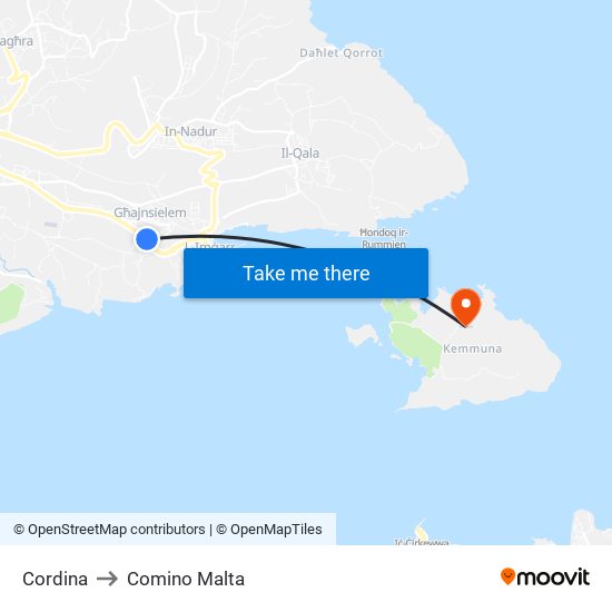 Cordina to Comino Malta map