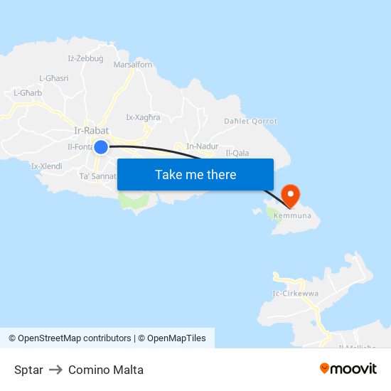 Sptar to Comino Malta map