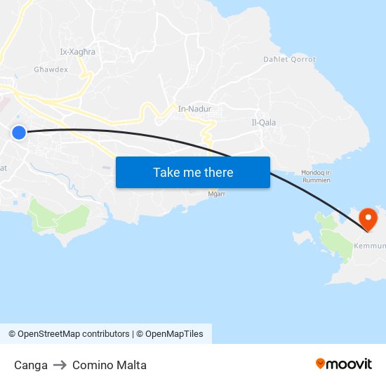 Canga to Comino Malta map