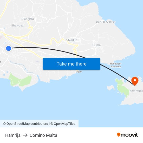 Hamrija to Comino Malta map