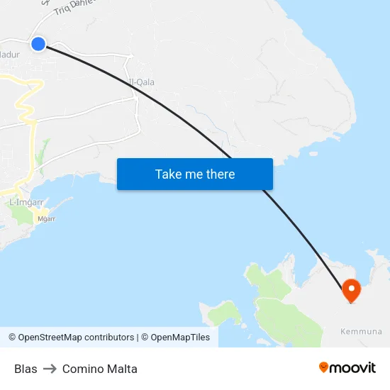 Blas to Comino Malta map